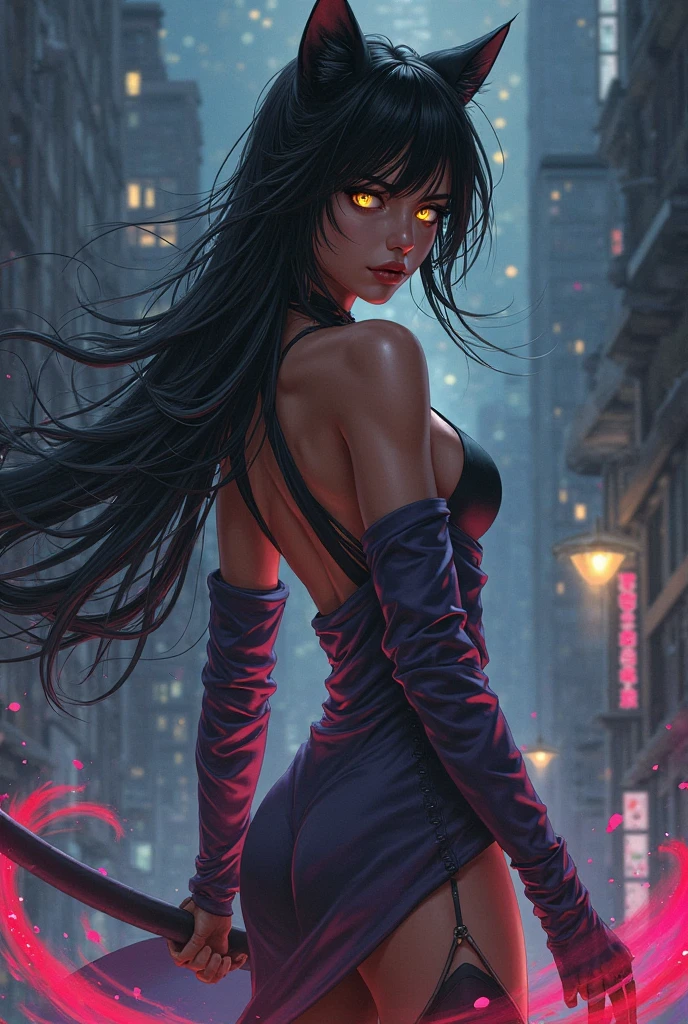 highest quality, ultra high resolutions, super detailed, gorgeous, masterpiece, best quality, high resolution, finely detailed, extremely beautiful, distinct image, young teenage Seductive bright RED-skinned Succubus, demon girl, onyx black horns jutting out her forehead, glistening and alluring red demonic skin, piercing olive-brown eyes, sleek and curly waist length black hair, slender and slim girl with mouthwatering curves, big breasts, 21 years old, plain off-shoulder crop blouse, white stockings, thong panties. 1 girl, solo, beautiful and seductive features, symmetrical face, S-shaped face, tall height, toned body, blurred nighttime city background, cowboy shot