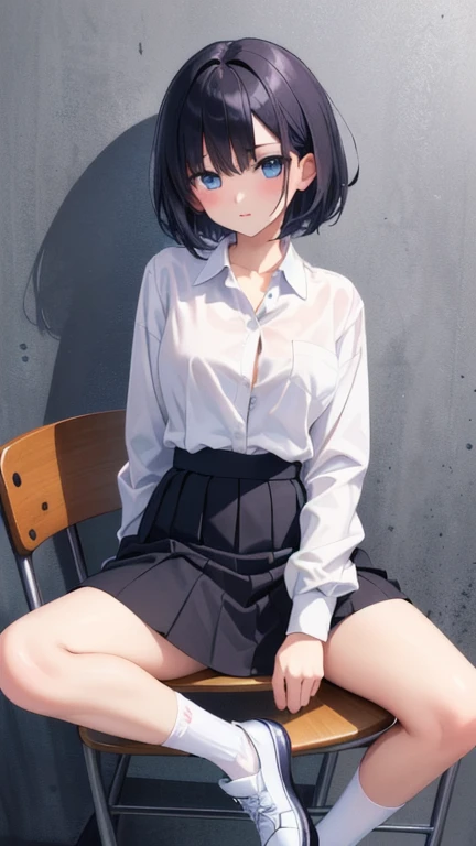 (Short cute girl,Small young student,Young delicate girl),(masterpiece,Top quality),Black Hair,spread legs,sleepy