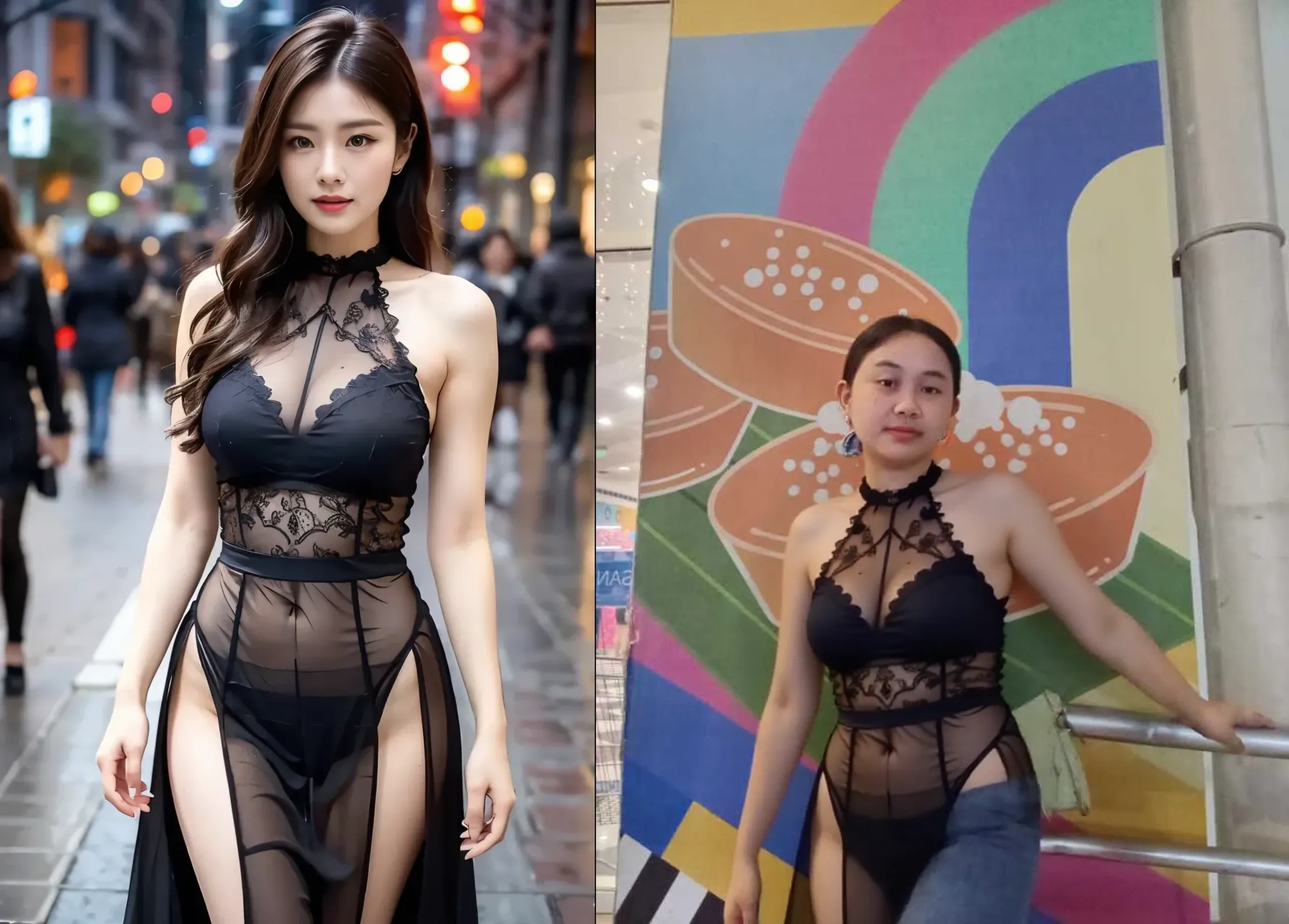 Transparent sexy lingerie in gold，Large bare breasts