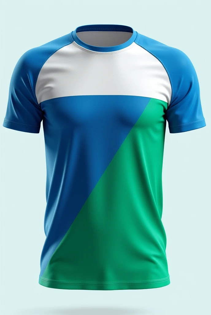Can you generate another design for me for a soccer shirt with the colors white?, green and light blue