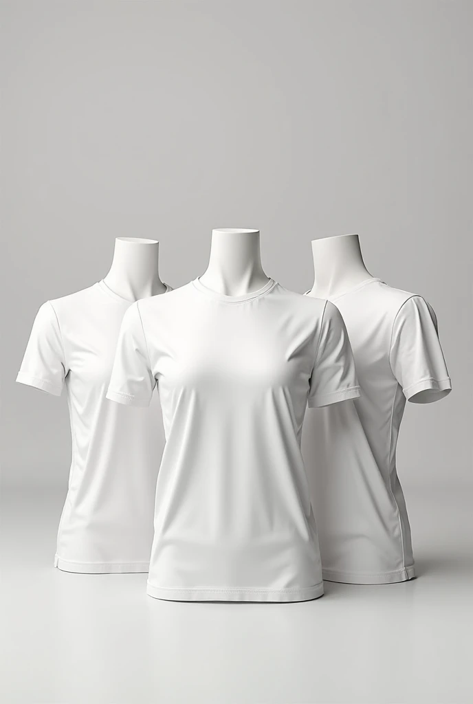 center lighting white t-shirt texture, two muscular mannequin torsos display clean white t-shirts each representing The front features a clean V-neck design, while the back emphasizes simplicity and elegance. texture