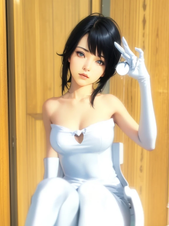 ((Best Quality)), ((Masterpiece)), (((detailed character sheet, frontal view, side view, three quarter view))) white background、whole body、whole bodyイラスト、whole bodyアニメーション、whole bodyリファレンスシート、Long Hair、black hair、smile、Cute face、Big Breasts、Long legs、Beautiful feet、8 heads tall、Detailed face、inoue orihime、PVC