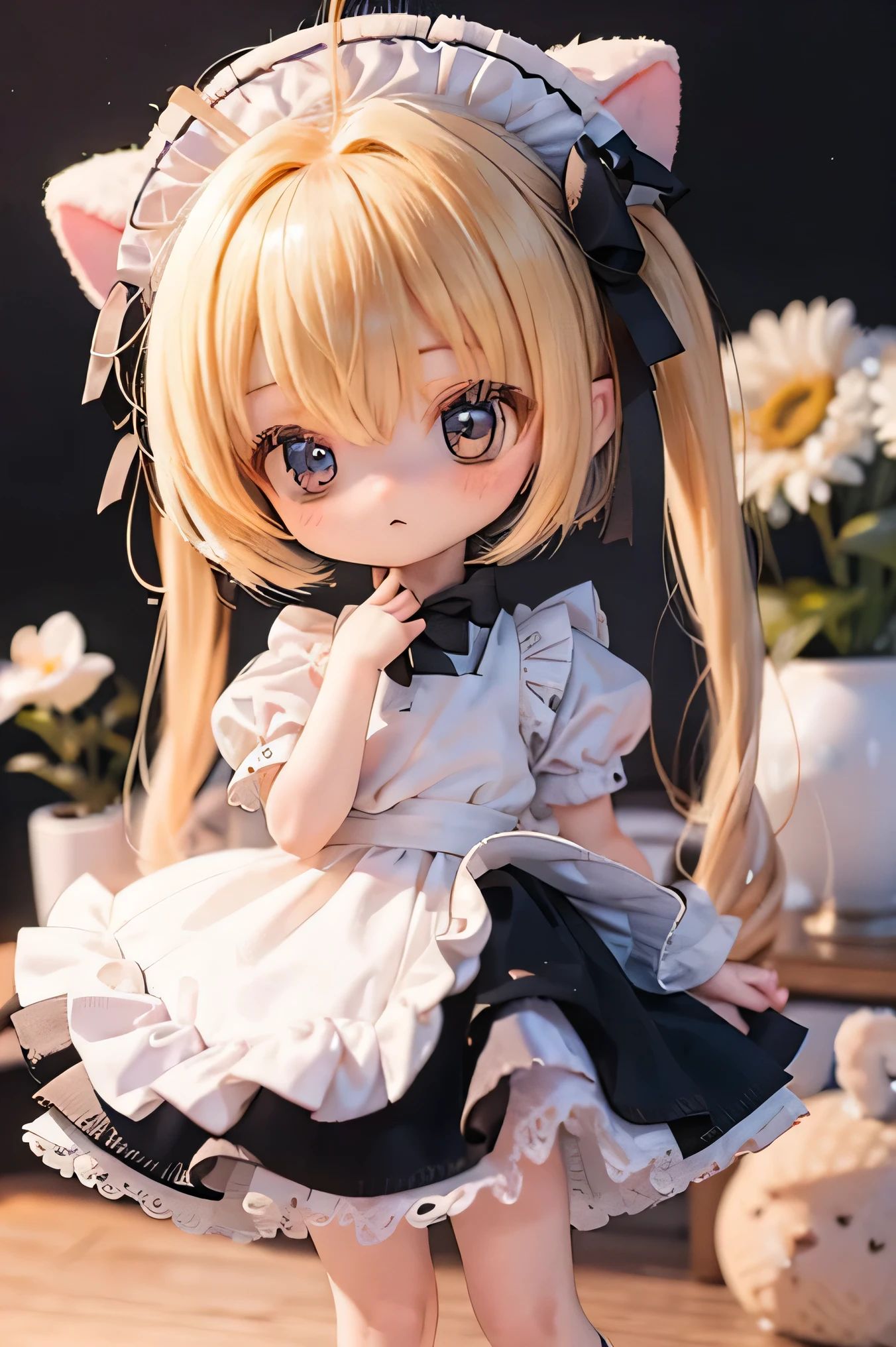 rabbit girl 、 chibi 、 young girl、 maid clothes