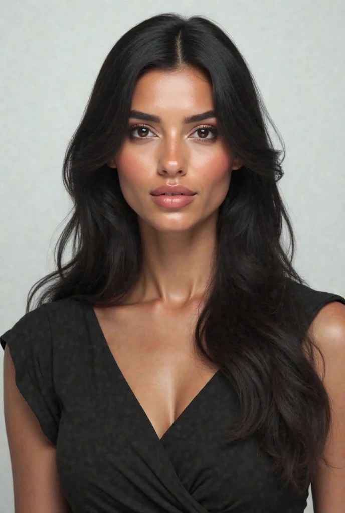 Middle aged woman transparent black blouse  black hair no top navel 