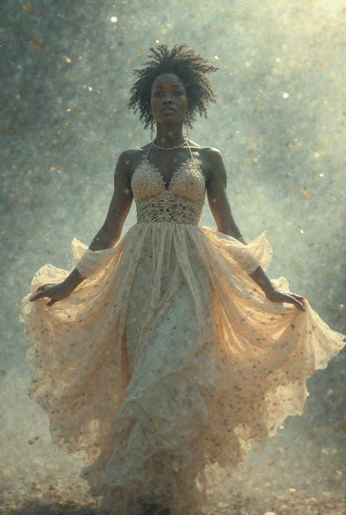 A whimsical extreme close up portrait (((facing viewer))) of a gorgeous african woman with short afro hair (((dreadlocks)) and light brown eyes, wearing a cute dress in a colorful dreamlike setting, she is surrounded by lots of floating bubbles. Soft, diffused lighting with smooth focus, conveying a sense of ethereal beauty. Inspired by the works of Tim Walker, Annie Leibovitz, and David LaChapelle. Preferably a high-resolution image that captures the intricate details of the scene. Seh is walking through a field of tall grass, sunset light is coming through the large windows, vivd colors, dramatic lighting
realistic, best quality, photo-realistic
8k, best quality, masterpiece, realistic, photo-realistic