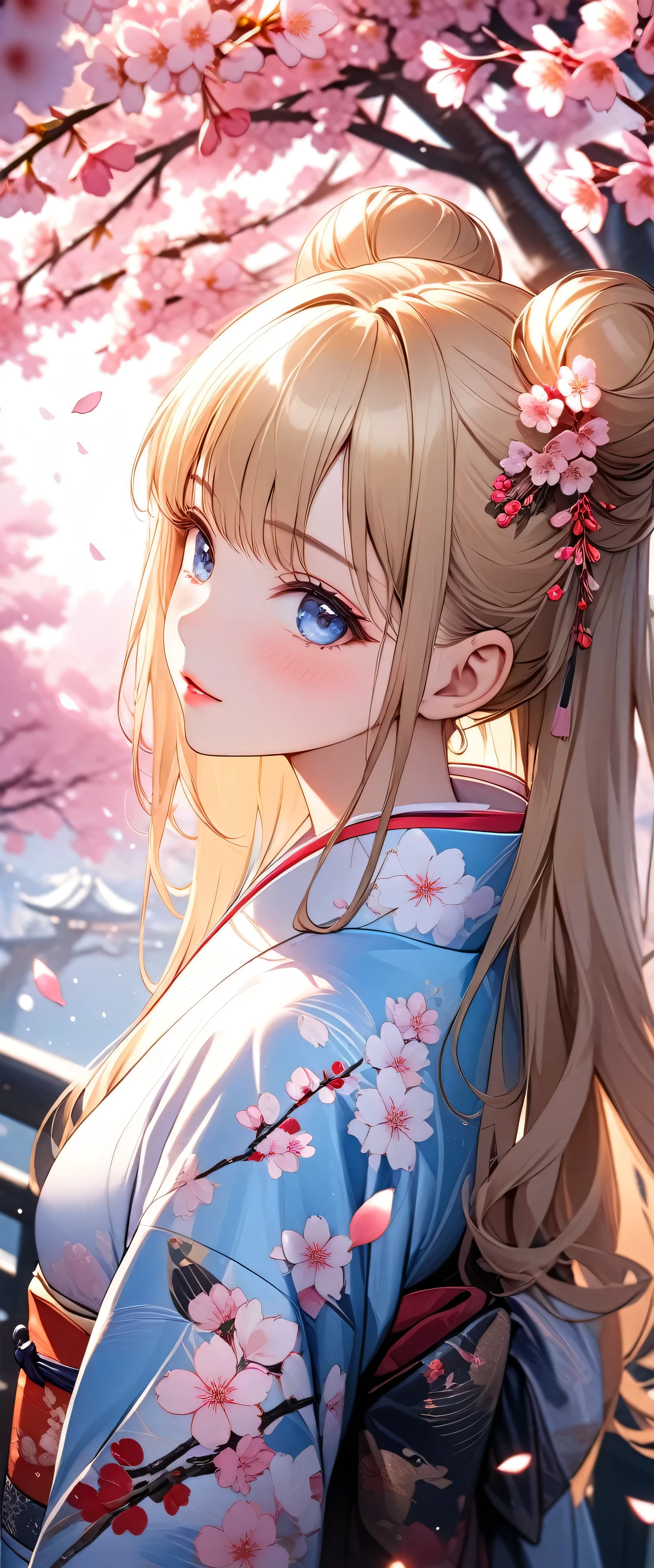 Anime girl with long hair and blue eyes in a kimono - SeaArt AI