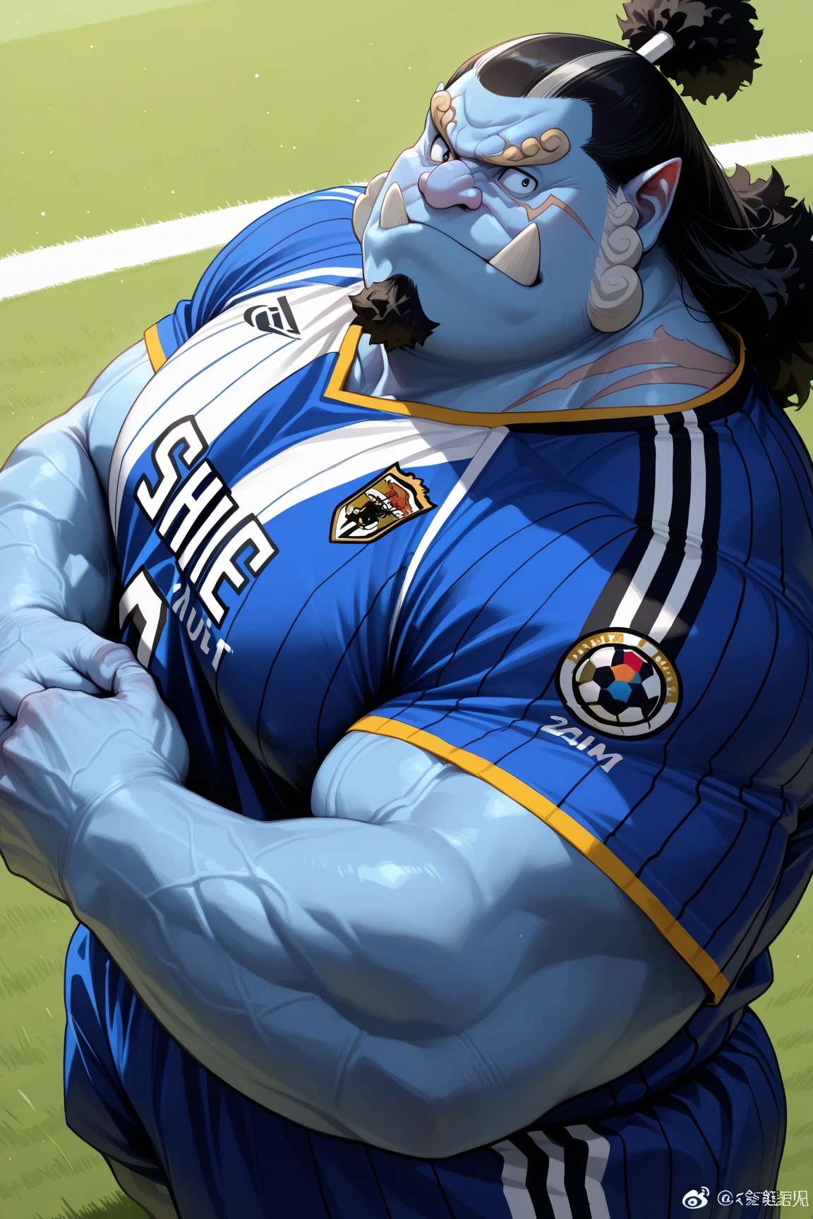 Super muscular adult male boar beastman,Painful expression,(wear a sports uniform:1.5),Some guys  in my face,(Surrounded by red and black erenises:a large amount of semen on the fnd body,:2),night,Outdoor,Handjob,(Licking a d and black penis),(Nipple ring pierci2),Head d,Brown fur,Black hair and beard,Deep Throat