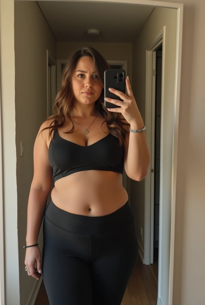 arafed woman taking a selfie in a green crop top, wearing military outfit, military outfit, wearing a sexy cropped top, army girl outfit, outfit photo, wearing crop top, 2 4 year old female model, military girl, crop shirt, ((bloated belly)), (full body shot), ((barefoot)), physical : midriff, with two front pockets, wide hips