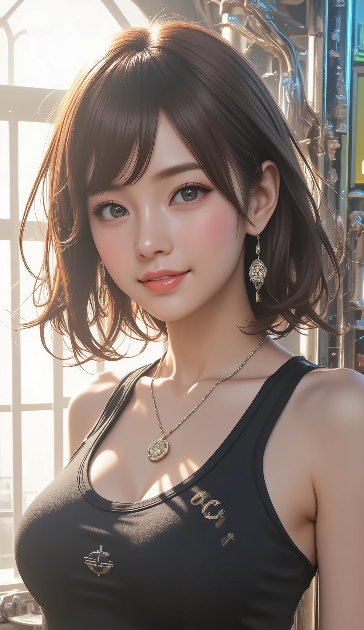 Highest quality, Super quality, 16K, unbelievably absurd, very detailed, 2.5D, delicate and dynamic, pretty woman, enchanting smile, NBA women basket player, amazing style, Basketball game , steampunk, DIESEL PUNK, clock punk , cyberpunk, Glitter effect
