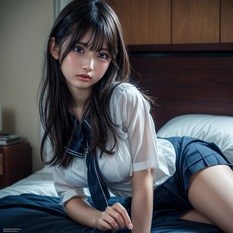 ((( 1 girl of 20 years, orgasmo, ( semidesnuda: 1.2 ), symmetrical body, montando sobre la cama, cuerpo perfecto, dos brazos, dos manos, dos pies , dos piernas, levanta su falda, small breasts, pechos afuera, open mouth with excited face expression, lengua, solo, sailor mercury, blue eyes, pechos fuera, ojos arriba, uniform, sailor senshi uniform, falda arriba, falda))) , lying down on the bed, from behind, on all fours, (RAW photo, best quality)