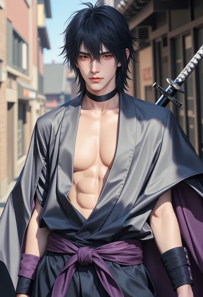 Vampiro_caballero, solo, retrato,, (majestuoso, impresionante, Exquisito:1.3),toji fushiguro,1 hombre, toji fushiguro in anime jujutsu kaisen, cabello corto , PELO NEGRO, ojos negros, elegante, Ropa negra, realista clothes, detalle de ropa, fondo de la ciudad, ultra detalle, realista