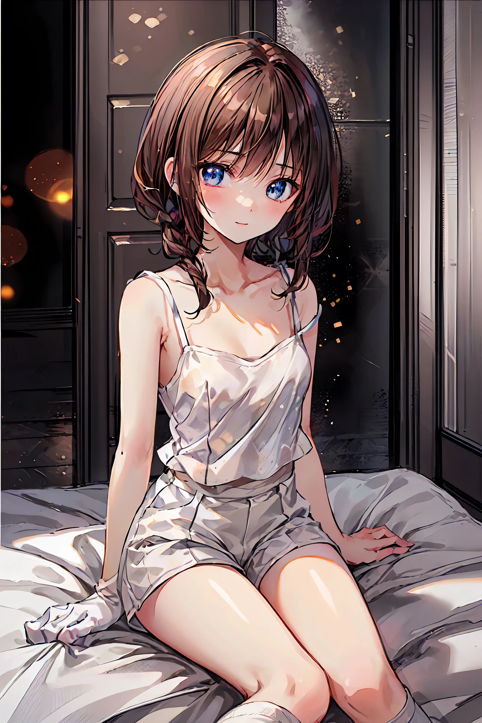 femboy, ((Masterpiece)), (Cute: 2.0), The face is extremely detailed, Enchanted expression, Strong gaze, Black Double French Braid, (Thin structure),Slightly round face, Tanned brown face, Healthy face, Big eyes, Thin thighs, (Small chest), confident pose, harsh, Almond-shaped eyes, rich palette,choker necklace,3D,open-toe high heels, goddess,open-toe high heels, goddess, Lean-yet-toned body/androgynous body aesthetic, spasm,otokonoko