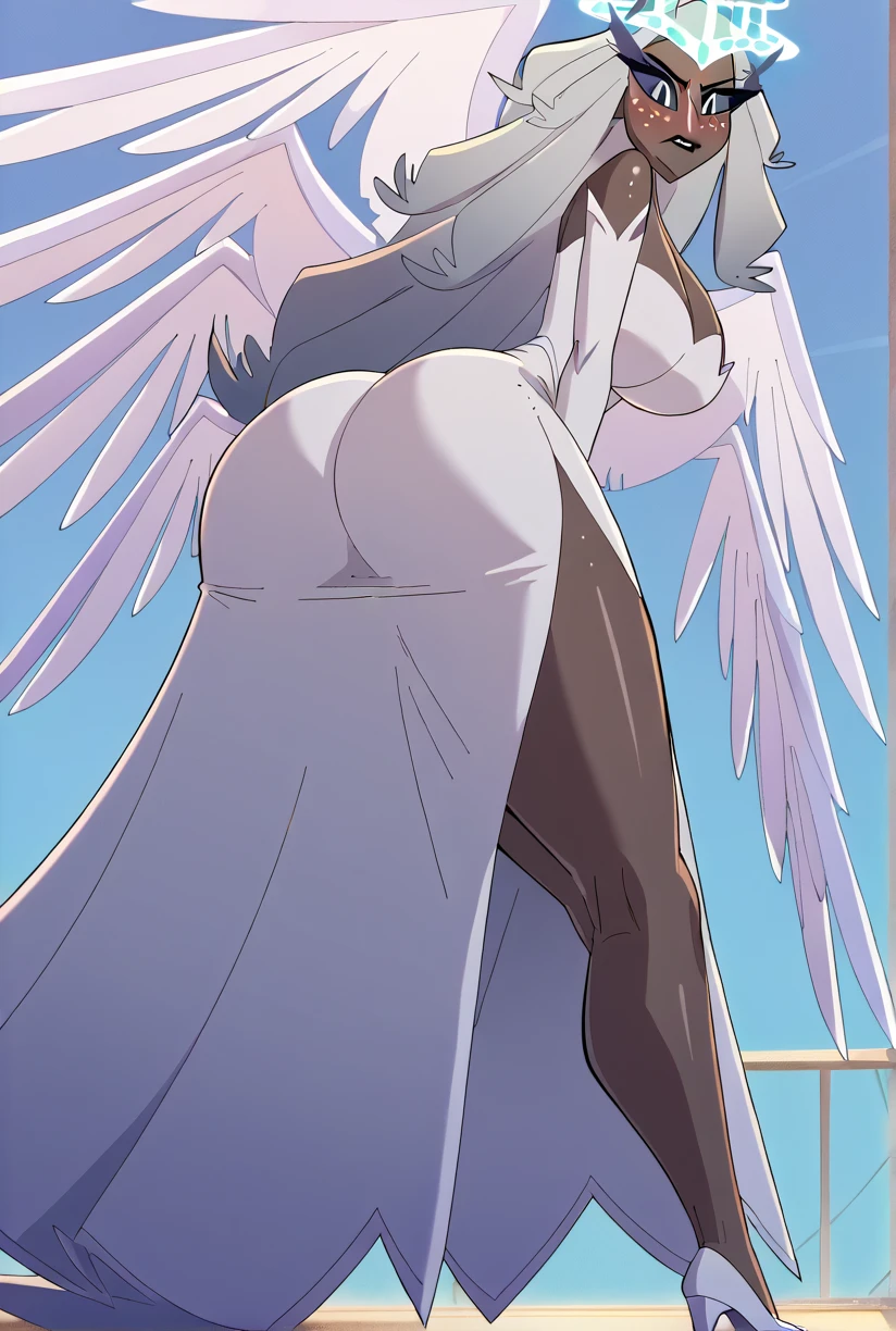 One person、(((Lizard Male)))、(((White lace lingerie)))、White body、Furry、masterpiece、Highest quality、Lace bra、Lace Knee High Socks、lace garter belt、Religious paintings、Angel Halo、A distant view、church、Used Condoms、 overflowing from her ass、slit、semen、Halo、Lying on your back