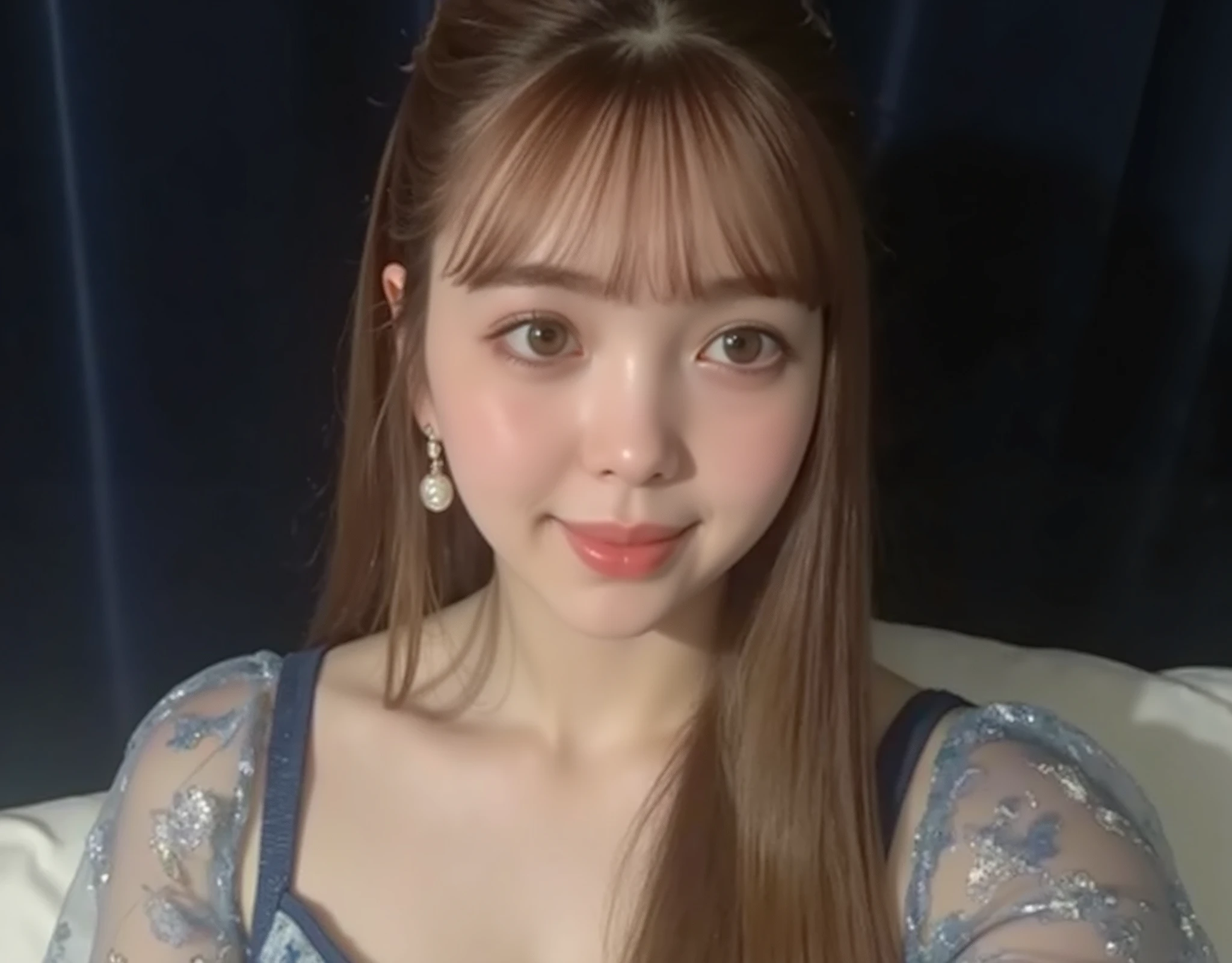 (mature adult woman wears a1By people),beautiful hair,With bangs,long hair, realistic person images in dark waters,Realism,Best Quality,mastepeice,Top Quality,best quality,highest resolution from vagina,fine details,Beautiful detailed face,((((Lower your eyelids笑顔になる)))),((realistic skin quality)),((Wear)),detailed background,( accurate body),(perfect body),(((upper body))),((Realismのある肌)),((super big )),((large breasts)),(((lingerie in a private room))),((( in a dark room))),(((that looks good and makes you smile))),((On a bed in a dark room)),((Lower your eyelids)),(((Selfie photos))),( with a smile),