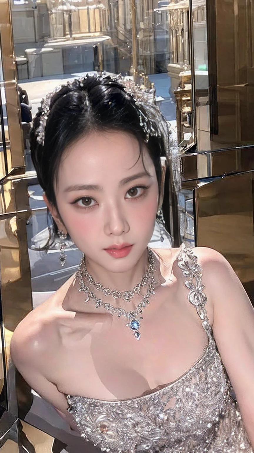 Quartz. Louis (luxurious wheels) (Azur Lane), Hair accessories, portrait, Silver dress, Revealing clothes, necklace, Blue nails, city View, night, rain, wet, (maQuartzerpiece:1.4),(beQuartz quality:1.4),realiQuartzic,Fashion Girl,cosmetic,Red lips,Looking at the audience, Solitary,earrings,8K,beQuartz quality, maQuartzerpiece, Purple Eyes,Beautiful light,A supercar in the background,