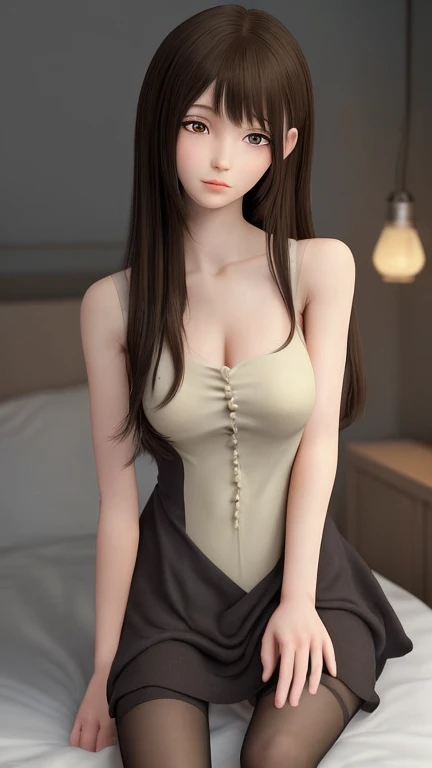 girl,My wife,long wet ponytail brown hair,diamods hair ornaments,he tall,sexy pose my wife,super big breast,(P cup),age 17,cheerfull,happy and smile detailed face,sexy long my wife clothes and long skirt outfit,full body,red peach lips,standing on home,her nose was red in home