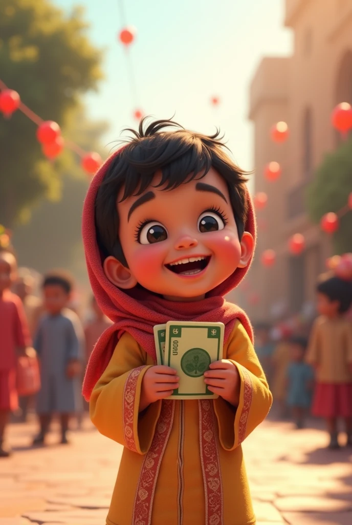 Image of a little girl holding a bucket of gold coins, Wearing a red dress,Lovely digital painting, The other hand holds a gold brick, Lovely 3D rendering, toy advertising photos, Cute cartoon characters, 9k, 9k, show off her wealth, Next generation, Hold gold, Portrayed as a Pixar character