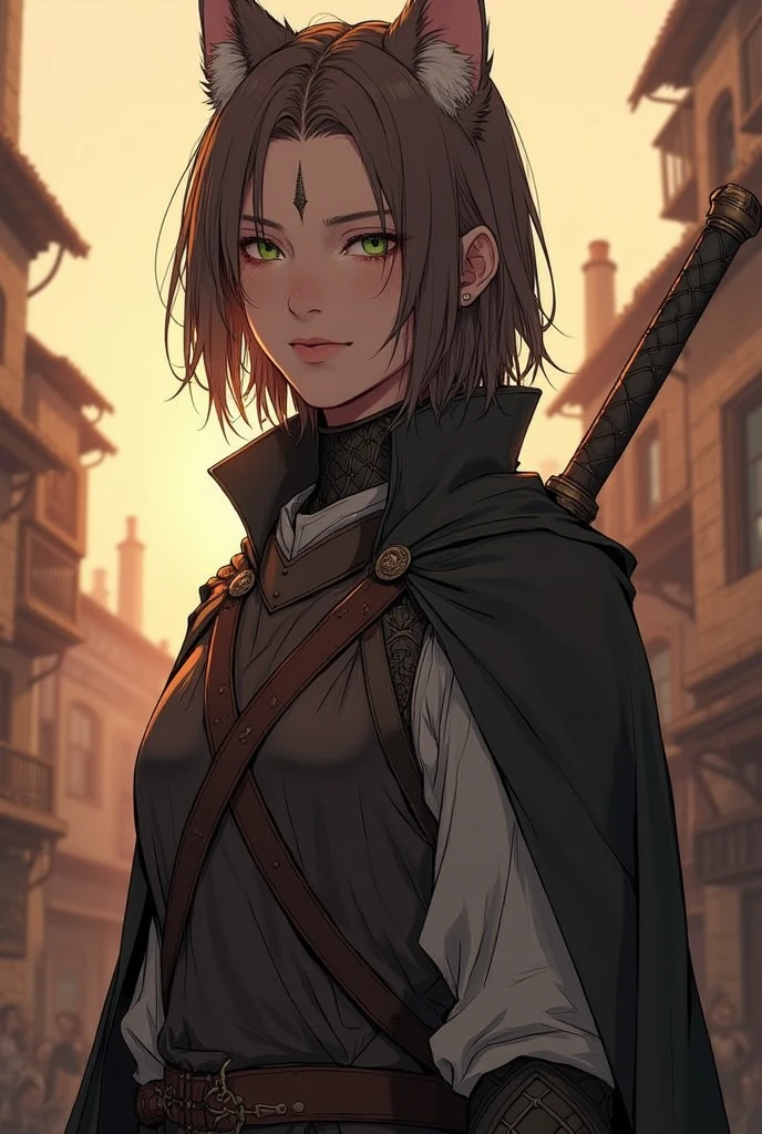 Well-proportioned, smiling, short skirt, short hair, black hair, male soldier with rose, royal sister, half-naked top, green cape, young girl