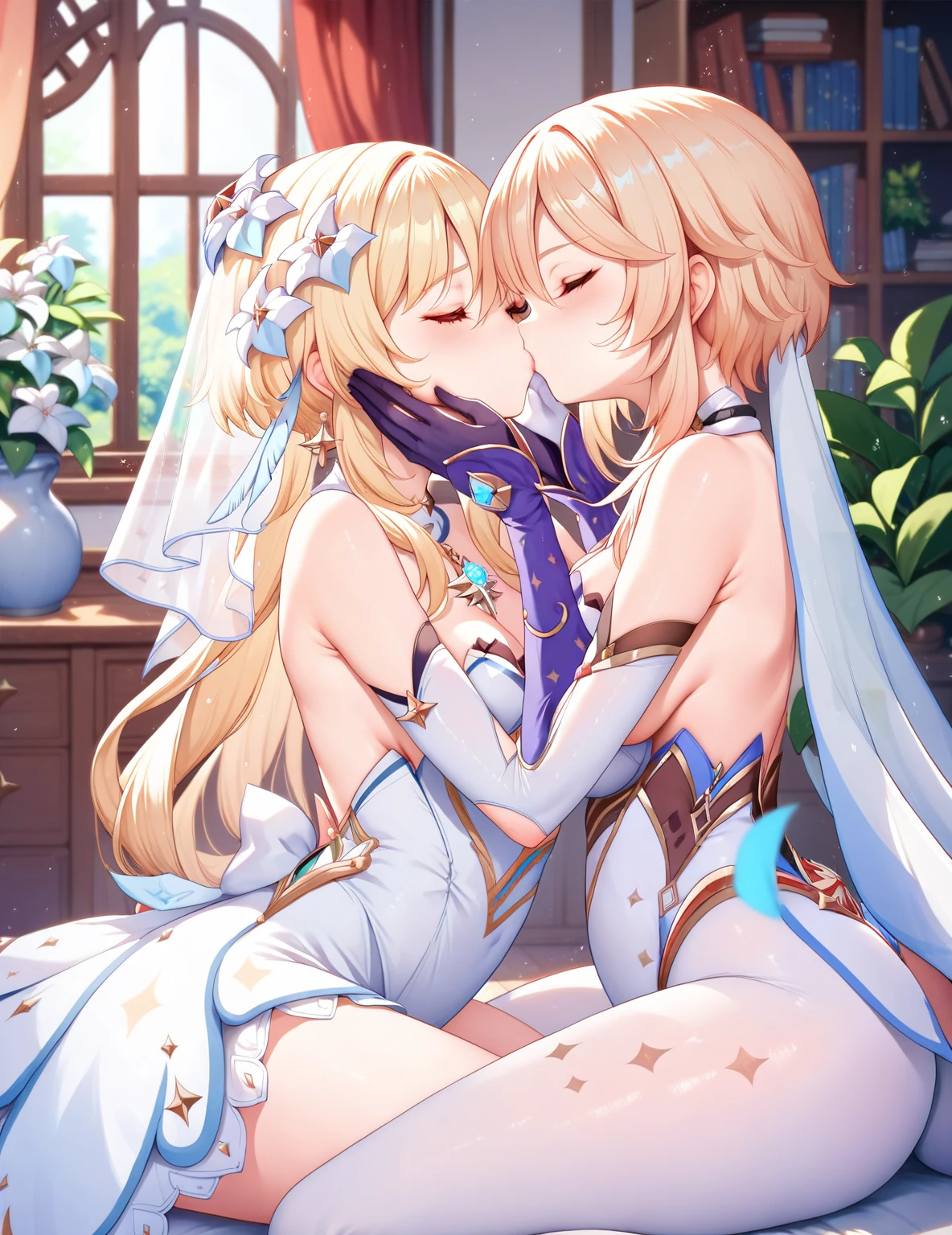 Entwining legs with the same character lesbian