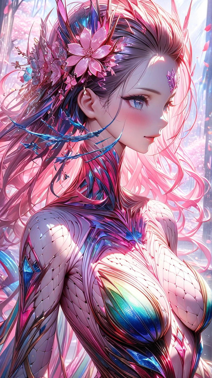 Goddess of artificial intelligence, James jean, annie liebowitz, anime, studio ghibli, beautiful androgynous humanoid velvet worm Hallucigenia, pink-pigmented skin, long pink hair, pastel skin, muted blues, muted colors of pink skin, full body, masmer izing, Photorealistic, Anamorphic lenses, everything in sharp focus, film, sharp focus, polymer, pastel, ternary, --ar 4:5 --style raw 50 --auto --s 2 --s2