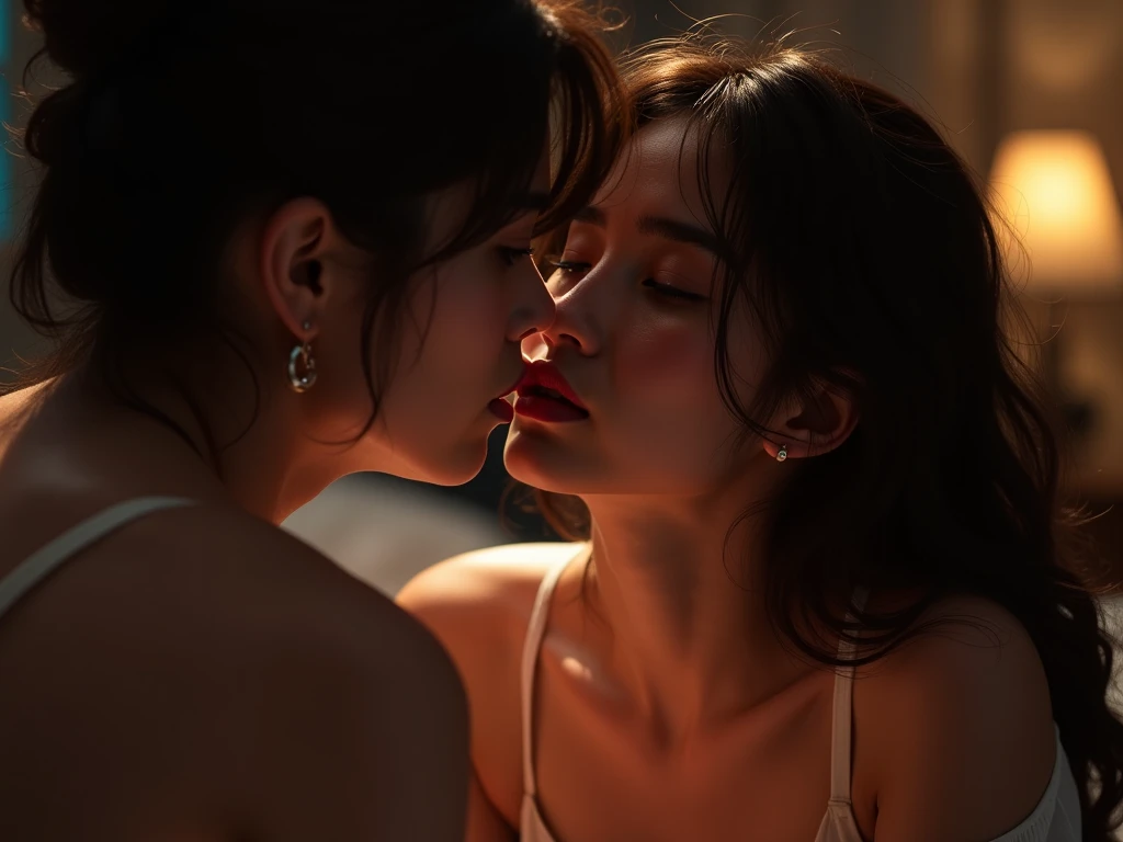 Very romantic kissing and licking puty face in photo