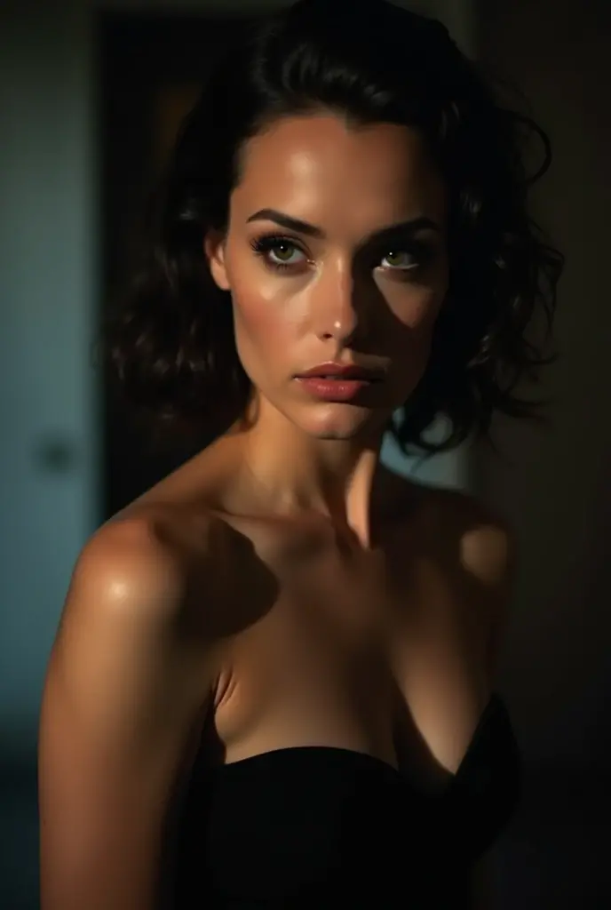 A good quality Pinterest-like photo of a mysterious seductive femme fatale