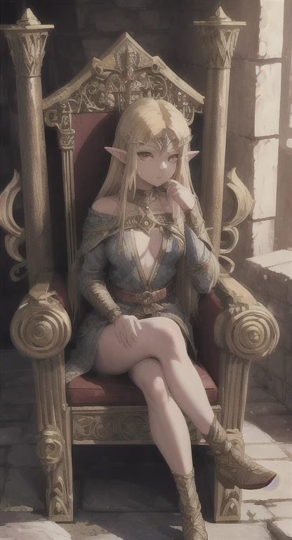 A beautiful woman, Queen, elven, (( naked, open legs, castle, sitting on throne)), perfect body figure, very big breast, very big ass, milf, age 46, royal, mature, blond color hair, majestic, soft body, soft smile, fine details, cinematic lighting, beautiful lighting effect, creative design, full frame, divine aura, shining light, perfect color transition, perfect balance of contrast, perfect color layer, perfectly smooth color blur, soft rendering, smooth color stroke, sun glare, optic lens, light ray, soft colors, smooth colors blend, perfect color rendering, harmony, perfect color harmony, light particles, perfect details, intricate details, color prism, fine details,