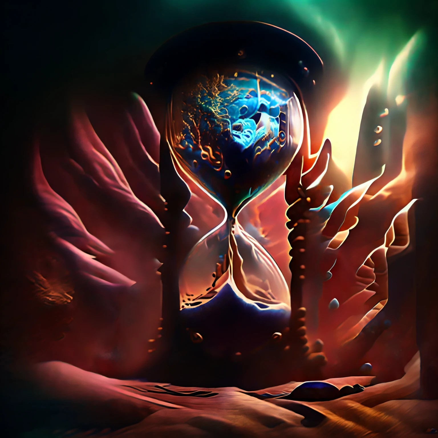 (Hourglass standing in magical room),sand is running from top to bottom, (dark magic), (grim), (intricate details), (hyperdetailed), 8k hdr, high detailed, lot of details, high quality, soft cinematic light, dramatic atmosphere, atmospheric perspective Hourglass