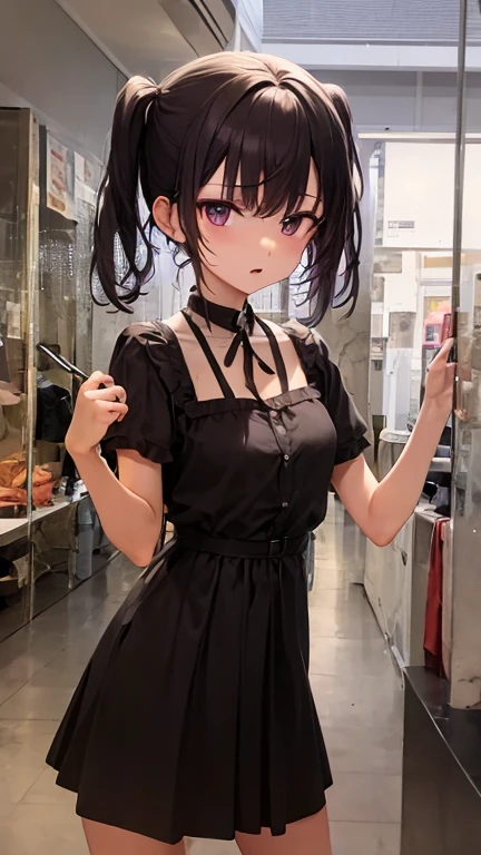 ((Highest quality)), (detailed), Perfect Face、((Highest quality)), (detailed), Perfect Face、Work as a manager at a popular cafe, 3、In a café in the daytime, ((Stand and show)), Spread your legs, ブラウス, ID card hanging from neck, Take off your black panties、 Holding the panties you took off in your hands、Angle from the front、((She has panties、Showing it to me。:1.5))、((Erect nipples: 1.1)), (( Small breasts :1.5 )), ((Small round areola :1.3, ライトピンク:1.3 )), (((スカートめくり, ズボンがない, Genitals are visible))), ((masterpiece)), ((masterpiece))