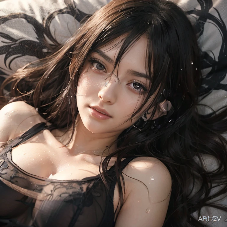 (1girl), Extremely cute face, Amazing face and eyes, (Highly detailed eyes, Highly detailed face), fresh, Very clean appearance, (Hyper-realistic, hight resolution), (Best Quality:1.4), Raw photo, (Realistic, Photorealsitic:1.37), Professional Photography, (floral pattern yukata:1.25), (Amazing big:1.1), (Open yukata), (Bare shoulders), Smile slightly, (Lying face down on a futon:1.5), (Staring at me), Bedroom, futon bedding, PILLOWS, Floral Screen, Relaxing, (It's pitch black in the bedroom:1.6), (Only the brightness of one candle:1.5),