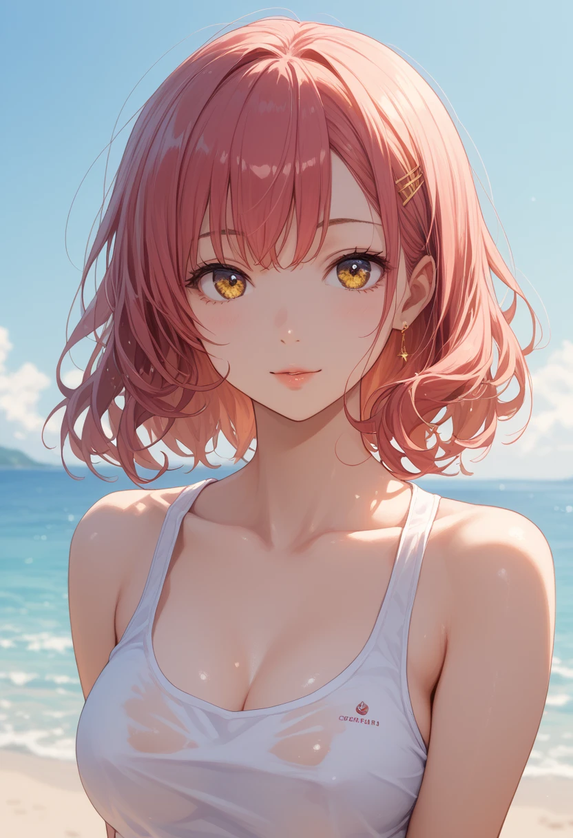 masterpiece, best quality, (extremely detailed CG unity 8k wallpaper), (best quality), (best illustration), (best shadow), absurdres, realistic lighting, (Abyss), beautiful detailed glow, art by PeterMohrBacher, anime girl in white bikini posing on beach with ocean in background, artwork in the style of guweiz, ilya kuvshinov. 4 k, guweiz, guweiz on artstation pixiv, seductive anime girl, guweiz on pixiv artstation, at the sea, detailed digital anime art, 4k anime wallpaper, in the beach