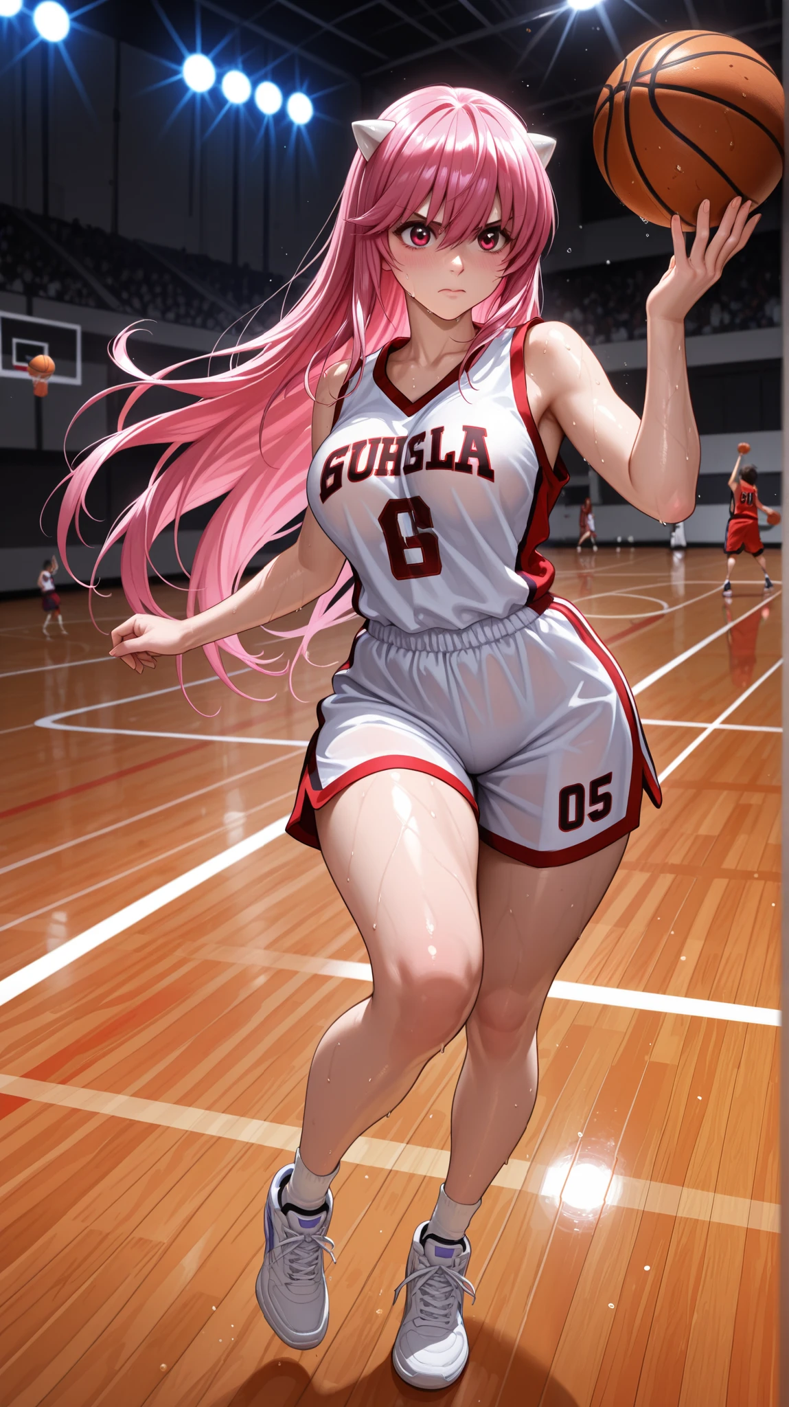 Woman wearing basketball suit