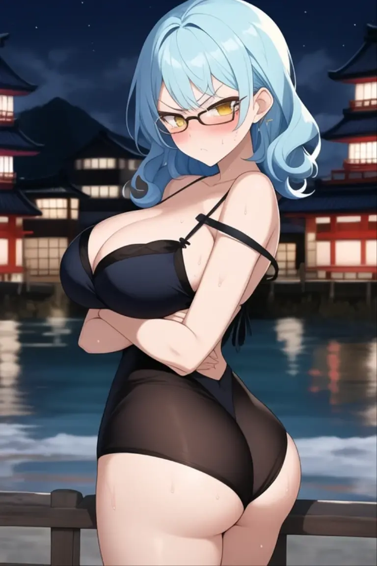 _asura style, sucrose (genshin impact), large breasts, lingerie, cowboy shot, glasses