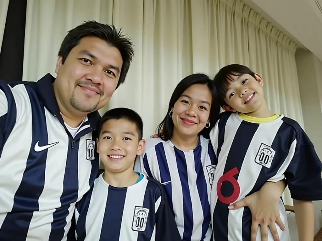 A captivating 3D render illustration of a family watching football on television. Dayana, a woman with a yellow shirt, has her back to the viewer, as does oscar , a young boy wearing a similar shirt. The name and number "daya 10" and "oscar 6" are displayed on their shirts. and "cata 7 "young girl wearing a similar shirt are displayed on their shirts. Adjoining The family is embracing each other, creating a warm and loving atmosphere, with the football game serving as a unifying backdrop., illustration, photo, typography, 3d render