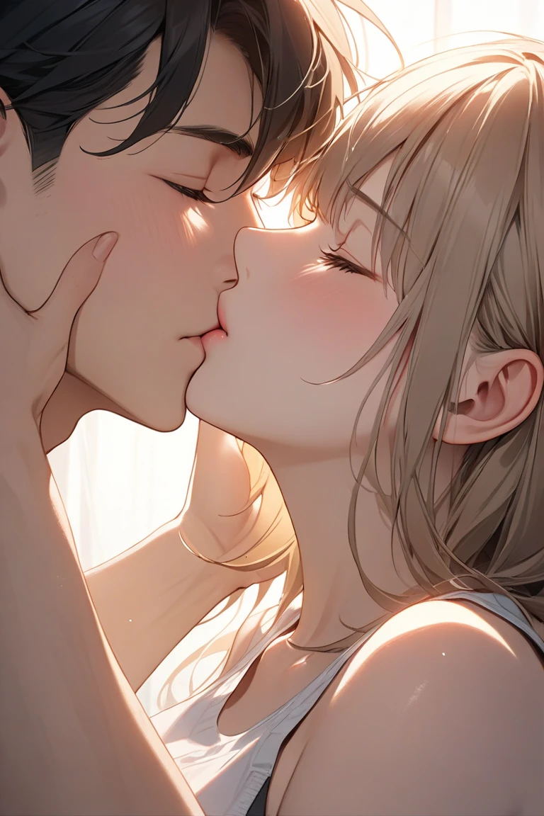 french kiss, close-up, vivid, scenery, detailed background, masterpiece, best quality, high quality, absurdres