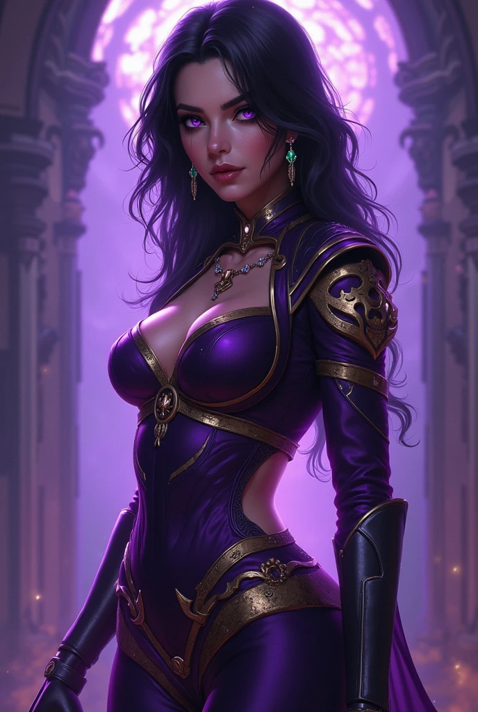 (((Solo character image.))) (((Generate a single character image.))) (((Dressed in medieval fantasy attire.))) (((Create a captivating and enigmatic female warrior reminiscent of sexy glamor models.))) 18 years old. 18yo. This is a fantasy character portrait. (((She looks amazing.))) (((She looks very sexually aggressive.))) Design a dangerous and sleek female mercenary for a fantasy setting. This is a ruthless mercenary who is dark and sneaky. She looks like a femme fatale in leather clothes. The clothes are black with purple trim and she has a darkly attractive appearance. (((The colors in the image are dark and muted.))) Her hair is long and white and in an exotic style. She is powerful, dangerous and a slender and sleek figure in a dark fantasy setting. Firm breasts. Alluring appearance. Seductive. Dangerously sexy. She wears form-fitting armor, gorgeous face, Dungeons & Dragons character portrait, intricate details, ultra detailed, very intense appearance, ultra detailed clothes, epic masterpiece, ultra detailed, intricate details, award winning, fantasy art concept masterpiece, trending on Artstation, digital art, unreal engine, 8k, ultra HD, centered image,