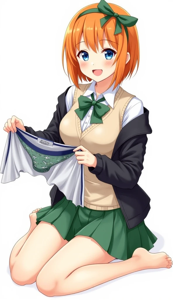 (masterpiece, best quality, ultra-detailed), white panties ,green skirt, GREEN BOWTIE  <lora:quintuplets-10-new:0.7>