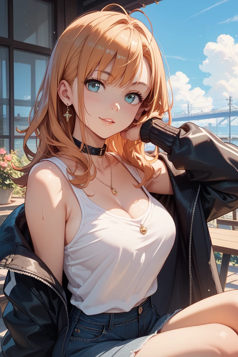 (masterpiece, best quality, ultra detailed), (perfect face, detailed face), (detailed background, complex background:1.2), full-face blush, smile, looking at viewers,
megumi tokoro,  long hair, 
outdoors, rooftop, cityscape, building, railing, night, night sky, scenery, moon, city lights, blush, lipstick, jacket, masterpiece,high quality,4k, ???? shoulder,belly,crop top,outdoor,cleavage,jeans,casual
dress,street,road,smile, open mouth, (????) ?????????????????, holding a gun,handgun, evil expression,
exposed belly, exposed navel, exposed midriff, exposed lower belly, crop top overhang, underboob,
unbuttoned jeans , low rise black jeans, Low rise jeans, Low rise jeans with open fly, navel piercing