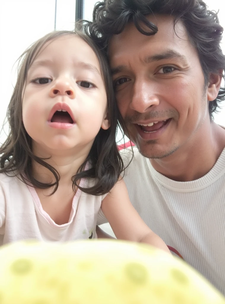 There is a man and a girl who are posing for a photograph, Directed by: Nandor Soldier, edu souza, with a kid, cerca de 3 5 anos, fotografia, david rios ferreira, jose miguel roman frances, 38 anos, Carmelo Blandino, imagem de qualidade muito baixa, imagem de perfil, Directed by: Juan Carlos Stekelman