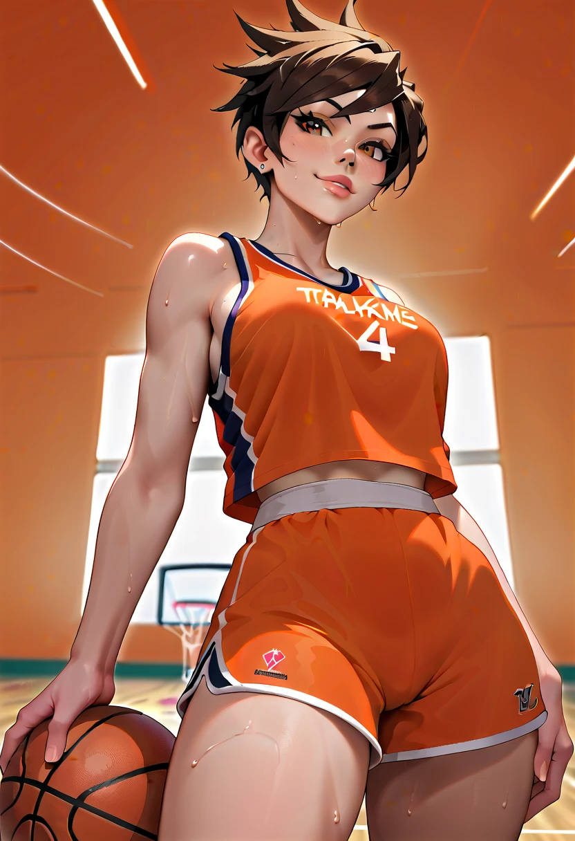 Realistic，15 year old girl.wearing a leotard，gymnast，gymnastics arena，笑face，face，skin realism
