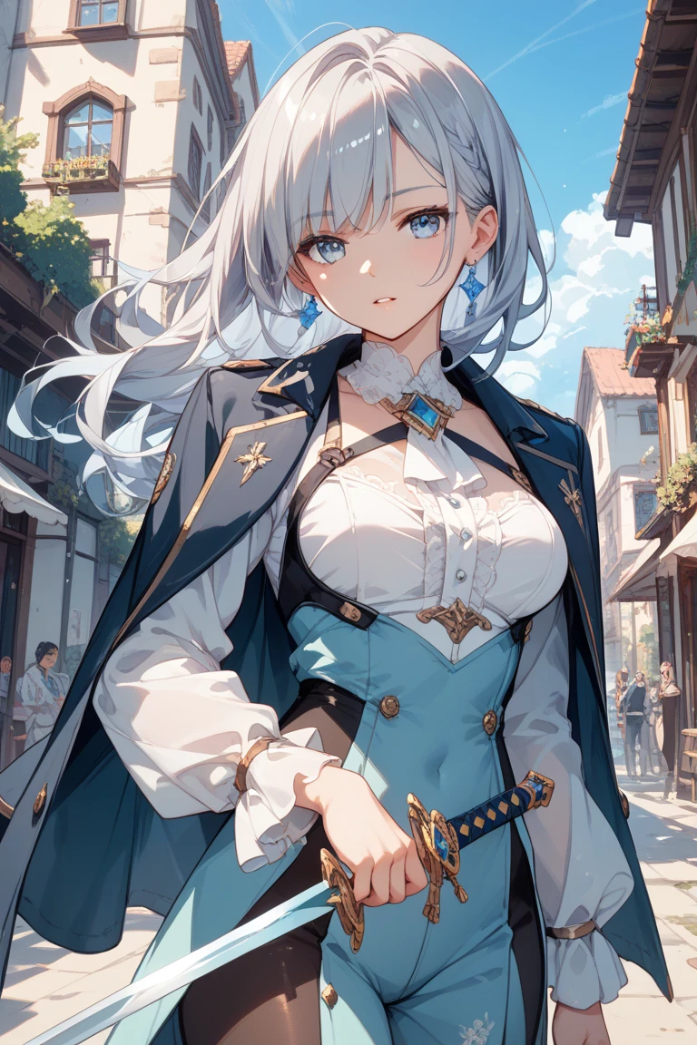 anime illustrated、Fantasia、gray haired female traveler、Gal、Dirty cloak、Explore the ruins of the canyon city、Ethnic patterns、Red and blue two-tone innerwear、1 persons、animesque、Colossal tits、Plump body、Close-up of people、seminude、Expose nipple、exposing female genitalia、超A high resolution、Archaic Smile