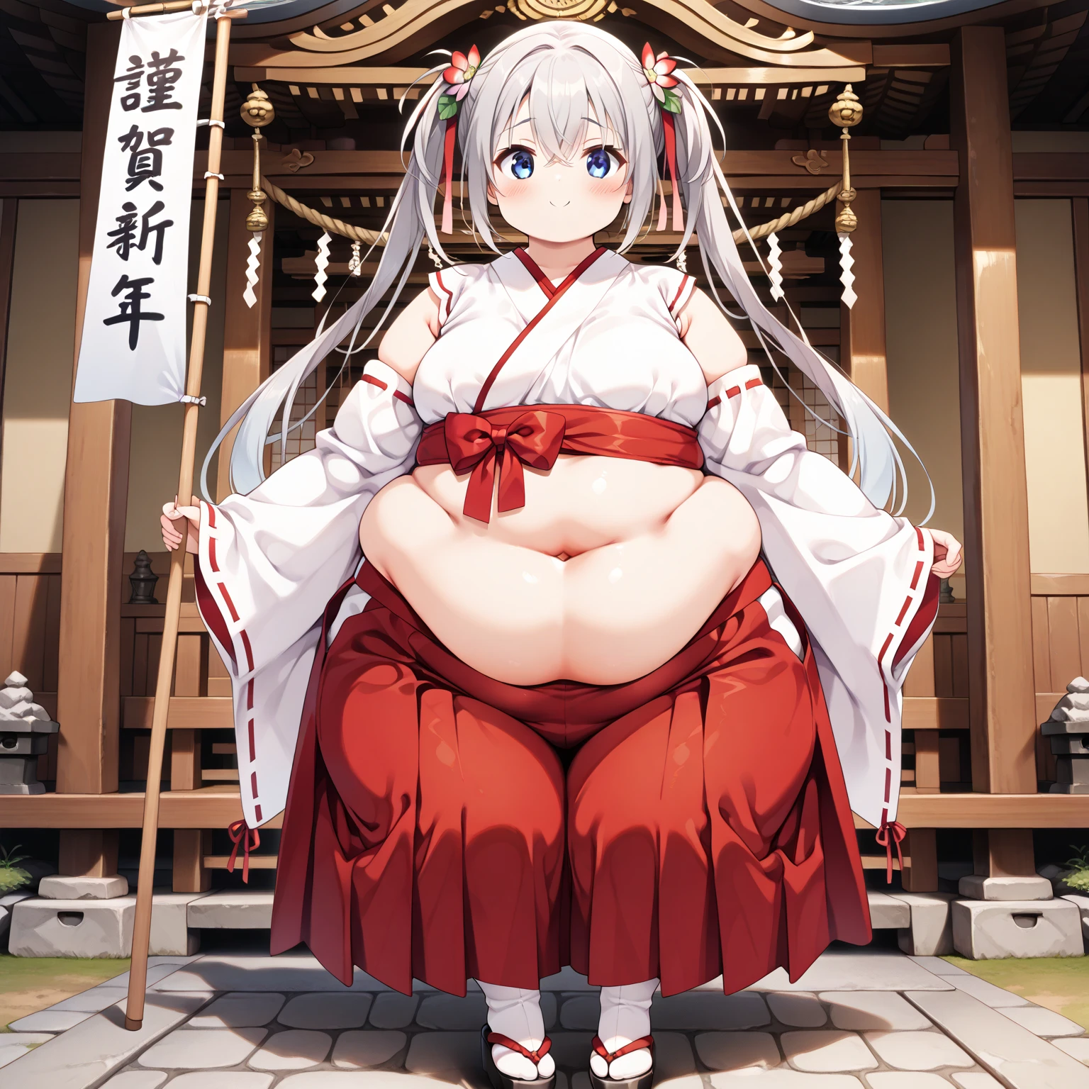 (masterpiece, best quality, highly detailed), 1girls, big belly, huge belly, art by kipteitei, round belly, chubby, curvy, belly grab, enormous belly, fat belly, thicc, bigger belly, really big belly, jiggly belly, shirt covering belly, belly cover by shirt, glasses, ((shrine maiden clothes, thight clothes)), (sweating), (exhausted), ((full body)), long hair, Flandre scarlet