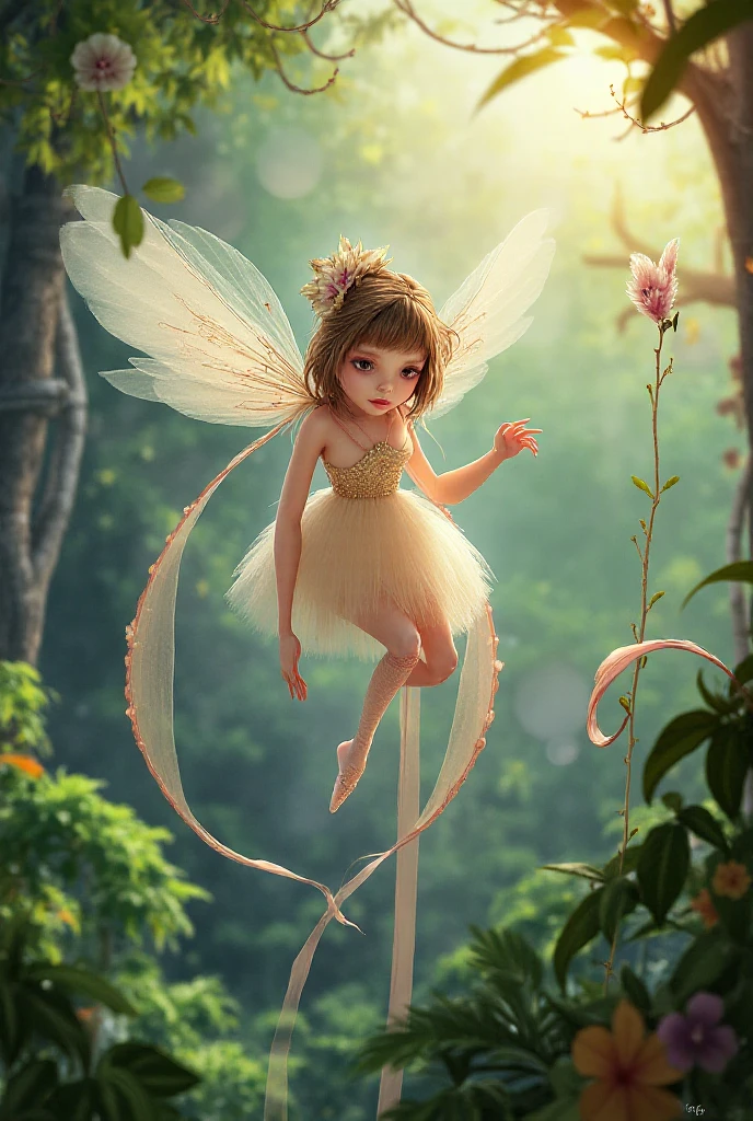floating fairy above flowers, full body shot, detailed foot, detailed head