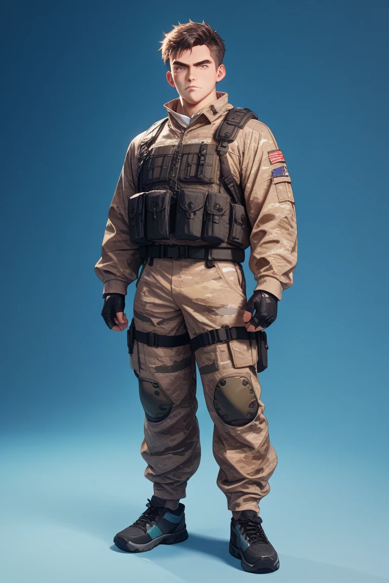n illustration in the style of Leyendecker, in which a blond Navy SEAL with a long dick fucks a girl standing in front of him on all fours in the ass. He is wearing a Kevlar body armor, he has a big ????, a boner, an erection
