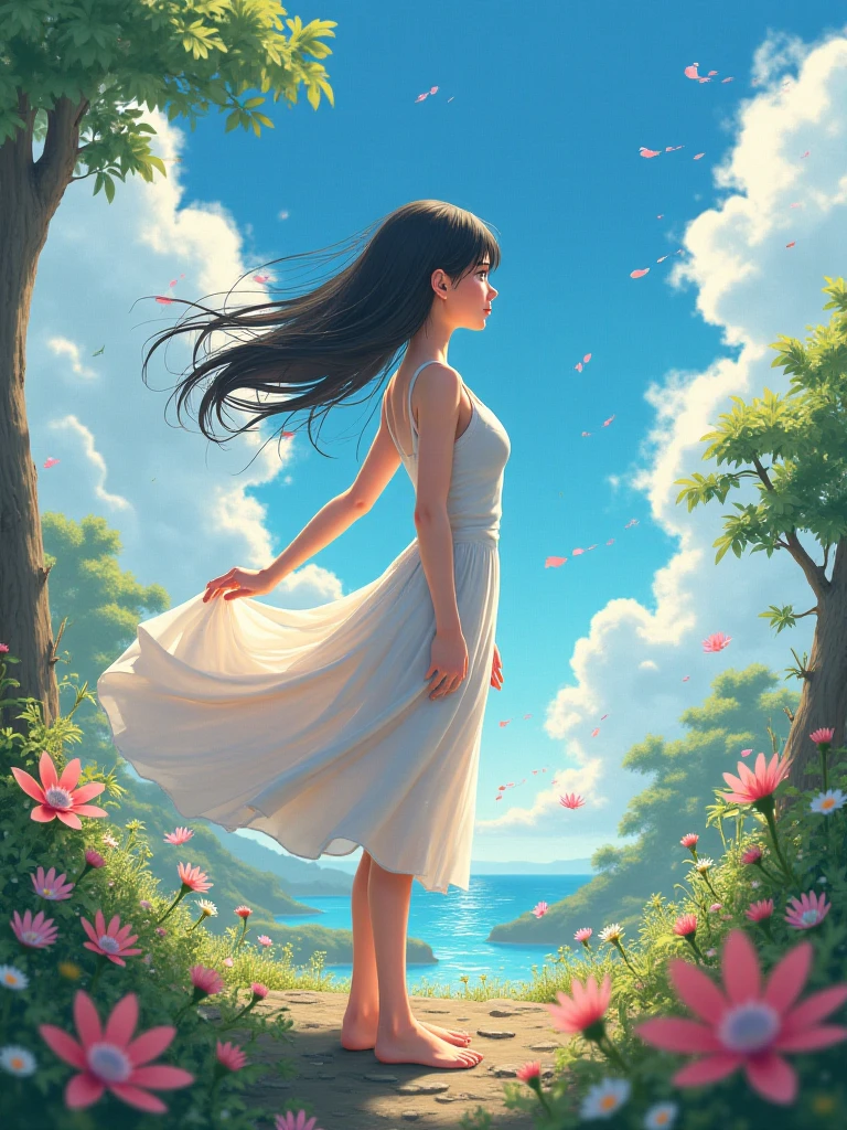 1girl, looking up at the sky, from behind, luxury effect, 8k, wallpaper
