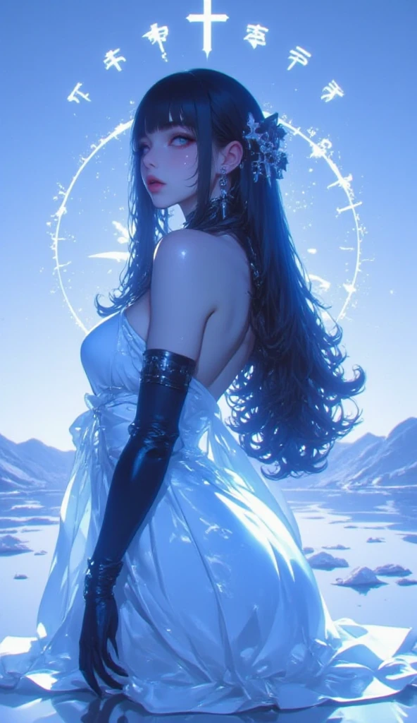 8k, masterpiece, RAW Photos, highest quality, Realistic, Very detailed, Depth of written boundary, Cinematic Light, Anatomically correct body,
One beautiful 40 year old woman, Very beautiful face, Exquisitely detailed face, (A calm and gentle face:1.4), Very delicate skin texture, Transparent muscle, Shiny white skin, Glamorous Body,
(Wavy black long hair:1.2), Sexy Breasts, Sexy ass,
(White micro bikini:1.2), (Detailed cloth texture:1.2), (A gorgeous body chain around the waist:1.5), (Gorgeous necklace:1.1), (Gorgeous earrings:1.1),
(Dark starry background:1.4), (Milky Way:1.1), (milky way:1.1), (shooting star:1.1), (Dark coastline at night:1.4), (Pitch black sea surface:1.4),
(Standing on the beach:1.2),
(Low angle shot:1.5),