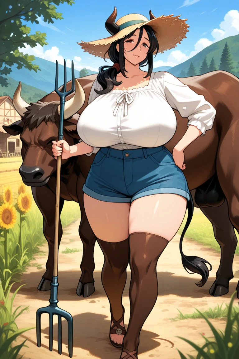 1girl and 1boar,cool,bigbreast,cleavage,wild girl,wild boar,in forest,nature,