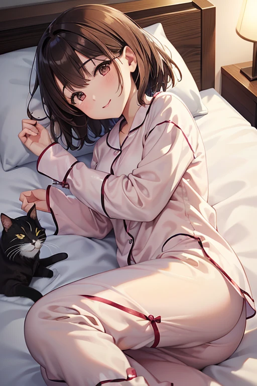 highest quality、Sleeping、bed、Cat ear、Short black hair、pajamas