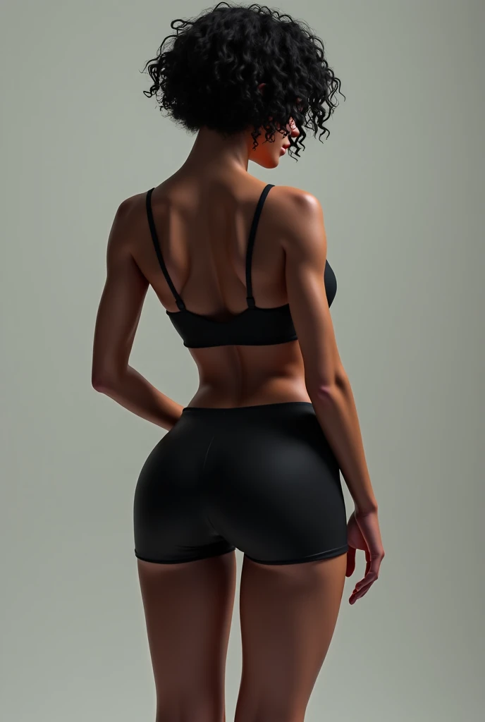 Curvy woman with opaque black stockings full body