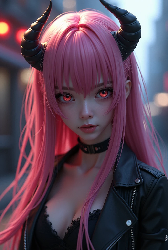 One person, Pink eyes, Anatomically correct, High resolution, Twin tails, magenta hair, Purple Hair, Neon green mesh hairstyle, Slanted Eyes, Solemn, Contemptuous eyes, Character Design, Magenta Goth